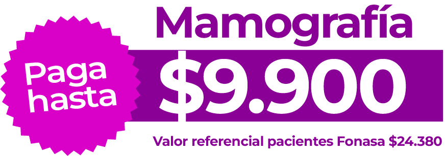 Paga hasta $9.900 por una Mamografía. Valor referencial pacientes Fonasa $24.380.